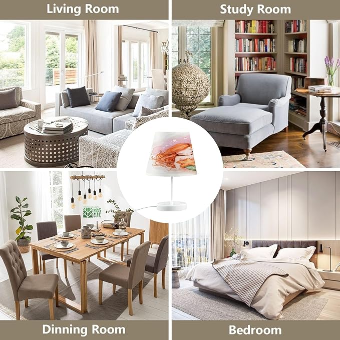 ALAZA Starfish Watercolor Mermaid Decor Bedside Table Lamp with USB Port 3 Color Temperatures LED Desk Lamp for Bedroom Office M