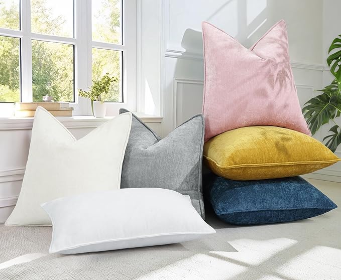 decorUhome Christmas Couch Throw Pillow Covers 24x24 Set of 2, Decorative Soft Euro Velvet Neutral Chenille Pillow Covers with Elegant Design for Sofa Bed Living Room Home Decor, Blush Pink