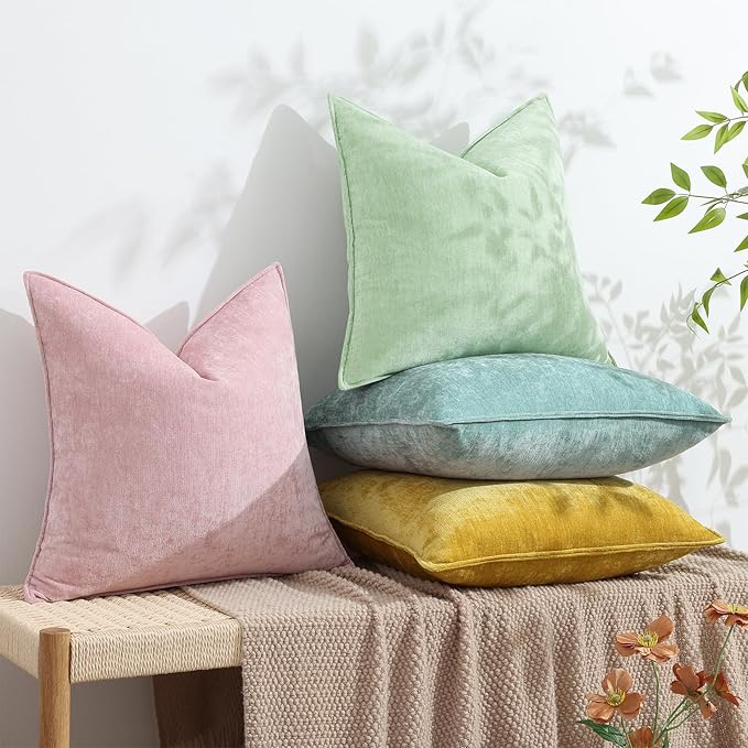 decorUhome Christmas Couch Throw Pillow Covers 24x24 Set of 2, Decorative Soft Euro Velvet Neutral Chenille Pillow Covers with Elegant Design for Sofa Bed Living Room Home Decor, Blush Pink