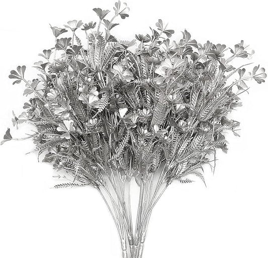 PASYOU Artificial Plants for Christmas Decor, Plastic Grass Faux Shrubs Simulation Flower Leaves Indoor Outdoor Home Garden Planter Filler Party Hotel Verandah Wedding DIY Decoration - Silver 4 Pack