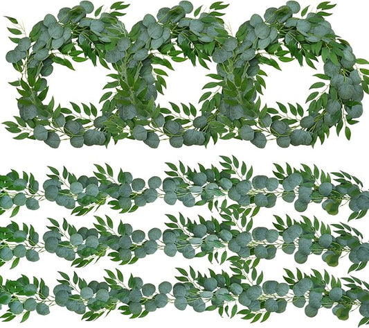 6 Pack Artificial Eucalyptus Garland with Willow Leaves Each 6.5 Feet Faux Greenery Garland for Wedding Arch Mirror DIY Garlands Decor