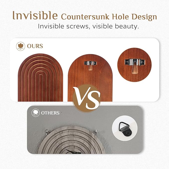 Mid Century Modern Candle Sconces: Set of 2 Walnut Boho Wall Candle Holder Decor for Living Room Fireplace - Arch Candle Shelf for Plants Pillars Candles