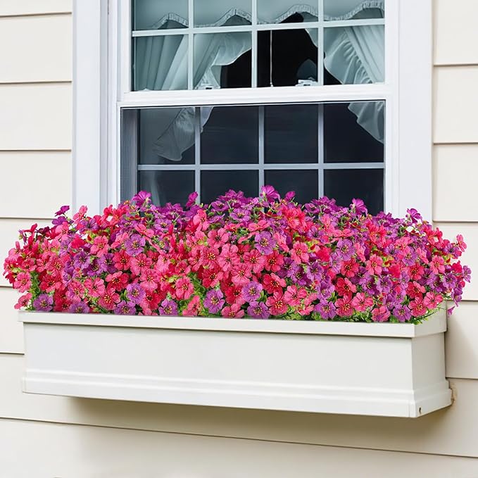 AGIRL 16 Bundles Artificial Flowers for Outdoor,No Fade Fake Plastic Flowers Faux Plants for Hanging Planters Decoration Indoor Outside Garden Porch Window Box Home Wedding