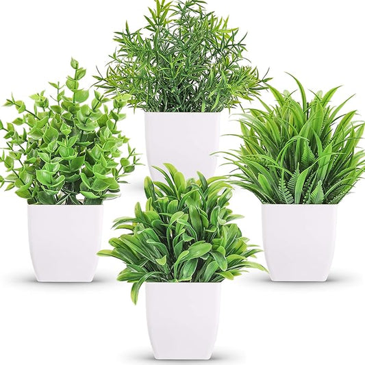 Der Rose 4 Pack Small Fake Plants Mini Artificial Faux Plants in Pots for Home Office Bedroom Living Room Decor