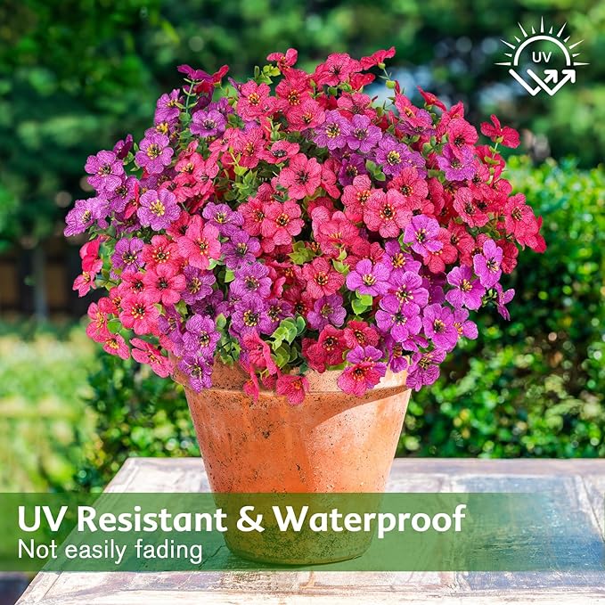 AGIRL 16 Bundles Artificial Flowers for Outdoor,No Fade Fake Plastic Flowers Faux Plants for Hanging Planters Decoration Indoor Outside Garden Porch Window Box Home Wedding