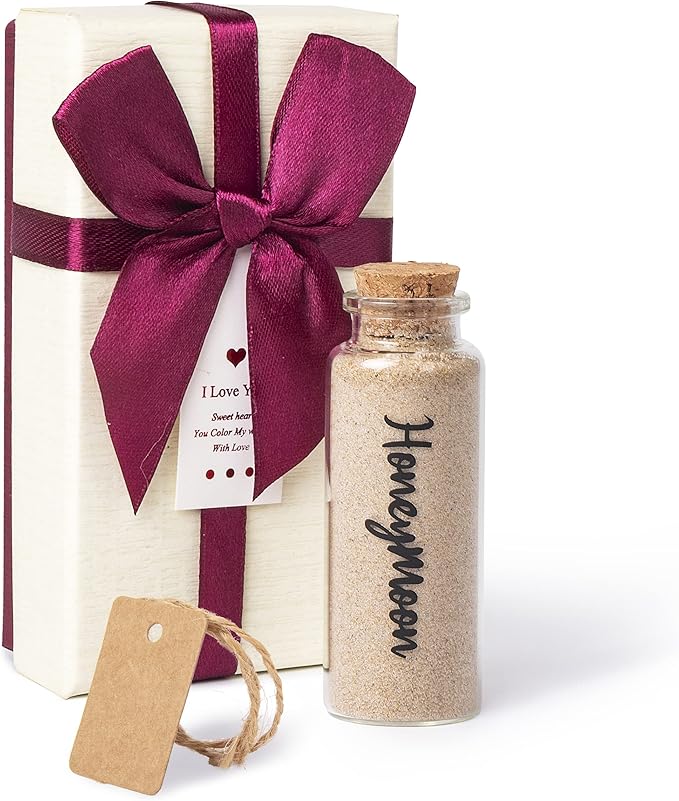 Honeymoon Sand Keepsake Jar, Bridal Shower, Wedding, Engagement, Honeymoon, Travel Gift for Couples, Newlywed, Fiance(Gift Box Includes) - 40ml Cylindrical Shape Glass