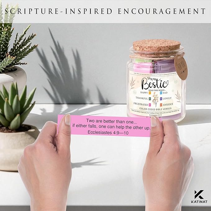 Bible Verse Jar for Best Friend – 92 Color-Coded Scriptures of Encouragement, Birthday & Bestie Gift for Women, Christian Keepsake, Inspirational Present for Best Friend Woman