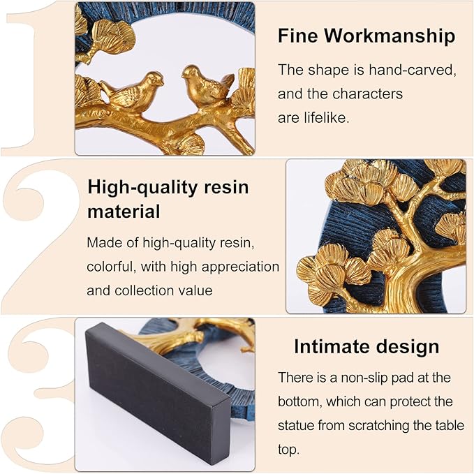 DOVDOV Gold Welcome Pine and Bird Statue Decor, Gold and Blue Home Decor, Bird Sculpture Home Decor for Bookshelves Office Shelves on Coffee Tables TV Cabinets Entryway Entryway Decor.