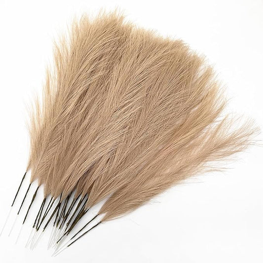 Faux Pampas Grass Plants Artificial Reeds Decoration Set of 28 Stems 17” Fake Florals Bulrush Fluffy Beige Branches for Boho Home Wedding Party Vase Fillers Christmas DIY Feathers Décor - Khaki 28 Pcs