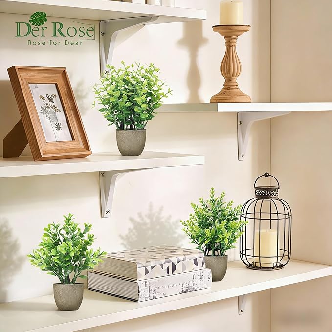 Der Rose 4 Pack Mini Artificial Plants Indoor in Pots Mixed Fake Plants Greenery Set for Bathroom Decor Shelf Counter Styling Office Desk Farmhouse Room Decor
