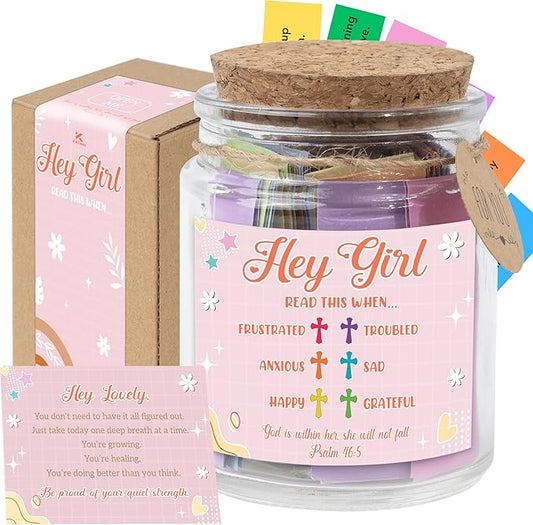 Hey Girl Bible Verse Jar – 92 Encouraging Scriptures for Teen Girls, Trendy Stuff & Gifts for Teen Girl, Back to School Essentials, Birthday Gifts & Christian Inspirational Jar for Teens