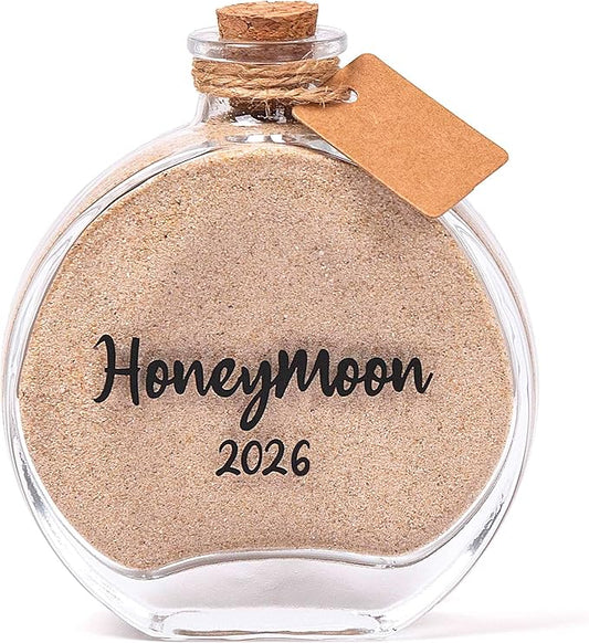 Honeymoon Sand Keepsake Jar 2026，Bridal Shower, Wedding, Engagement, Honeymoon, Travel Gift for Couples, Newlywed, Fiance(Gift Box Includes) - 100ml Round Shape Glass