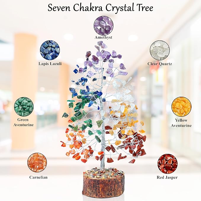 "Seven Chakra Healing Crystals Tree Bonsai Desk Decor for Women Room & Office Decor Spiritual Gift Meditation Crystals Home room decor cute house warming gifts for women Mom Birthday her - 10"""