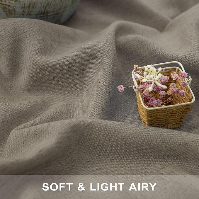 Pitalk Taupe Curtains 84 Inches Long for Living Room 2 Panel Sets Burlap Curtain Back Tab Neutral Modern Farmhouse Window Privacy Semi Sheer Linen Drape Pinch Pleated Look Curtain Dark Brown 84 Length