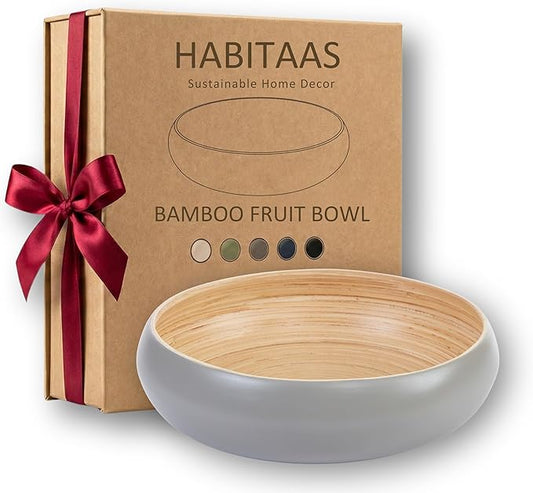Fruit Bowl For Kitchen Counter, Decorative Bowl, Large Serving Bowl Or Fruit Basket For Kitchen Decor Spun Bamboo (Gray)