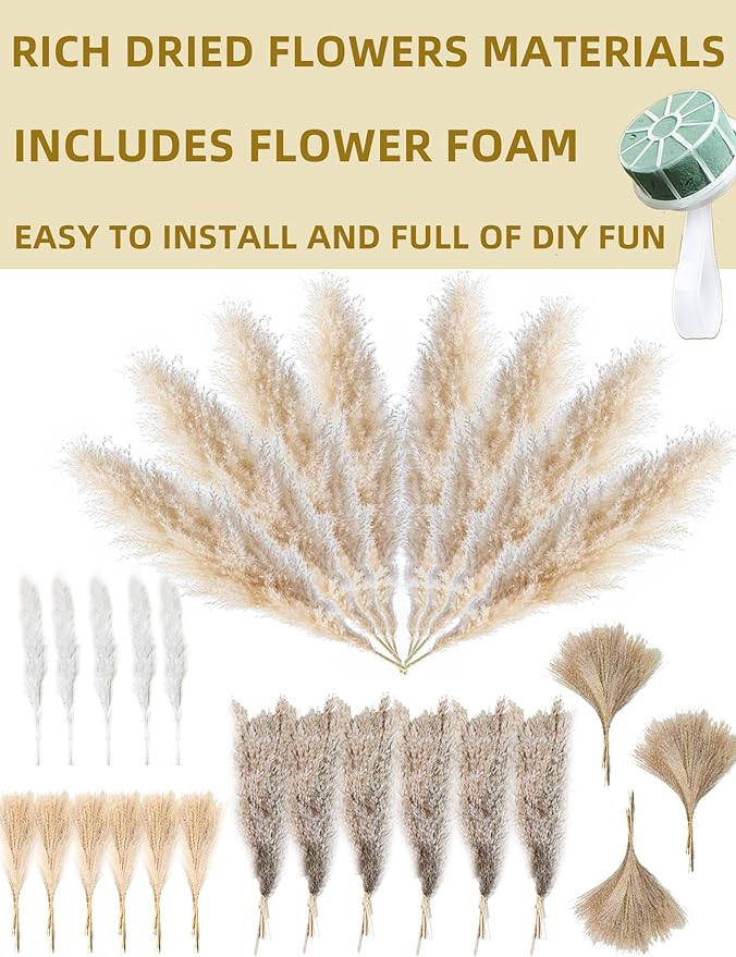 WILD AUTUMN Fluffy Boho Wall decor - DIY pampas grass kits,Decorative pampas cloud,Mirror Decorative,for Entryway Bedroom Living Room Bathroom House Warming Gifts New Home Essential - Need to assemble