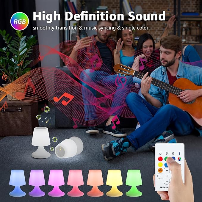 uuffoo Shower Lamp Cordless LED Table Lamp with Speaker Patio Outdoor Speaker with Lights RGB IP44 for Patio Pool Party Balcony Bathroom (Waterproof, Rechargeable)