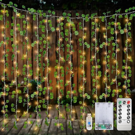 12 Pack Fake Vines Curtain String Light 240 LED 8 Mode & Timer Hanging Ivy Lights Vines for Bedroom Wall Hanging Garden Home Room Wedding Jungle Party Indoor Outdoor