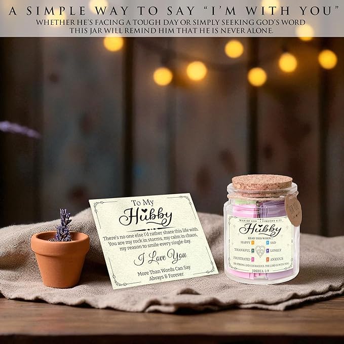 Bible Verse Jar for Husband – 92 Inspirational Scriptures by Emotion, Christian Gift from Wife to Hubby, Encouragement Jar for Men, Thoughtful Faith-Based Gift