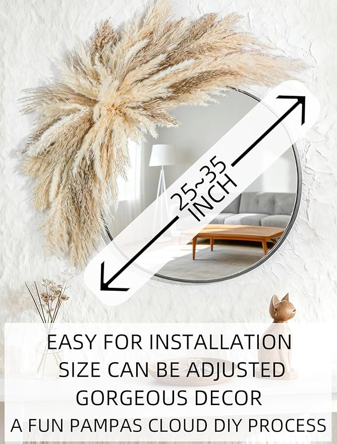 WILD AUTUMN Fluffy Boho Wall decor - DIY pampas grass kits,Decorative pampas cloud,Mirror Decorative,for Entryway Bedroom Living Room Bathroom House Warming Gifts New Home Essential - Need to assemble
