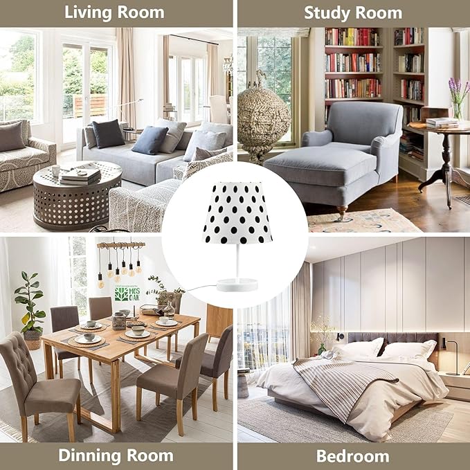 ALAZA Polka Dot Black on White Decor Bedside Table Lamp with USB Port 3 Color Temperatures LED Desk Lamp for Bedroom Office S