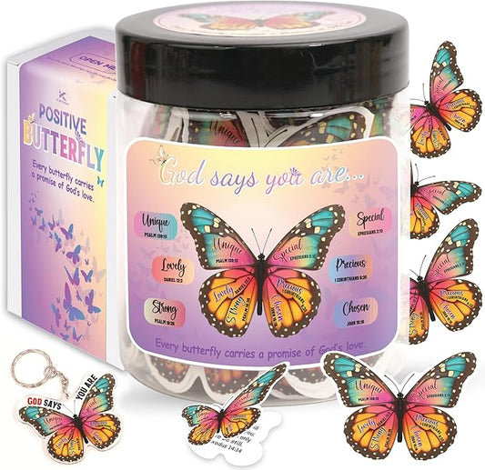 Positive Butterfly Bible Verse Jar – 60 Scripture Cards for Daily Encouragement, Christian Gifts for Women, Faith-Based Christmas Gifts, Inspirational Butterfly Cards with Keychain & Gift Box