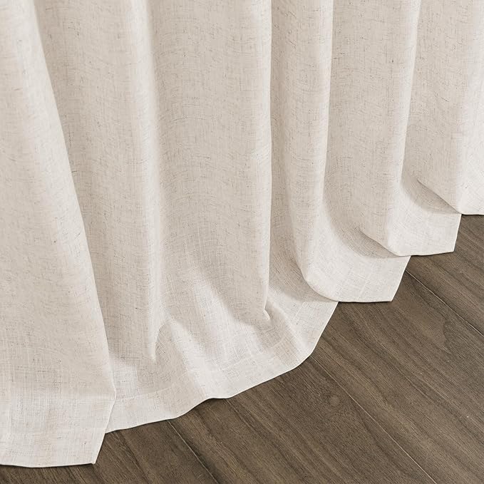 Nanspring Beige Linen Back Tab Curtains for Bedroom 64 Inch Length 2 Panels Set Neutral Modern Farmhouse Window Drapes Semi Sheer Light Filtering Rod Pocket Curtain for Living Room Home Decor W52xL64