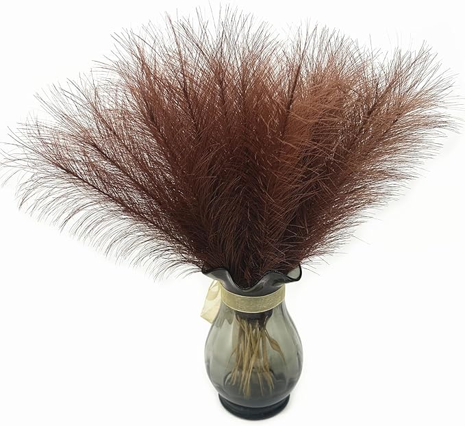 Faux Pampas Grass Artificial Fluffy Flowers Brown - 17 Inch 30 Stems, Vase Filler Plant Wedding Home Decor Fake Pampas Grass Stem Floral Plants for Wedding Party Christmas DIY Boho Decorations Coffee