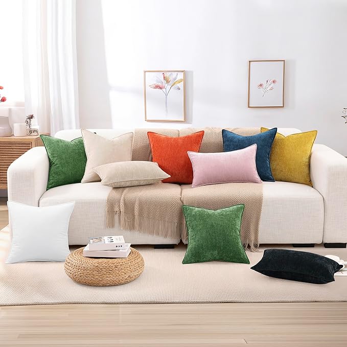 decorUhome Christmas Couch Throw Pillow Covers 24x24 Set of 2, Decorative Soft Euro Velvet Neutral Chenille Pillow Covers with Elegant Design for Sofa Bed Living Room Home Decor, Blush Pink