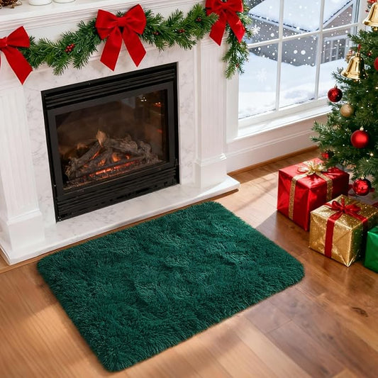 Merelax Fluffy Shaggy Area Rug, Deep Green 2x3 Small Rugs for Fireplace Christmas Holiday Decor, Mini Fuzzy Plush Throw Rug, Soft Non-Slip Entryway Rugs Shag Catpet for Livingroom Home Aesthetic