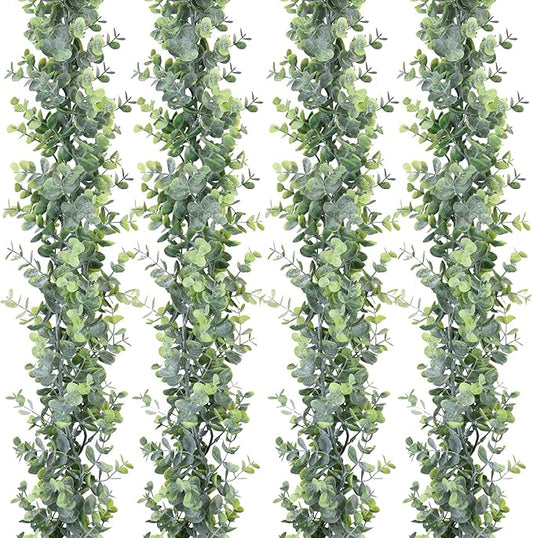 DearHouse 4 Pack Faux Eucalyptus Garland Plant, Artificial Vines Hanging Eucalyptus Leaves Greenery Garland for Wedding Backdrop Arch Wall Decor, 6 Feet/pcs UV Protected Indoor Outdoor
