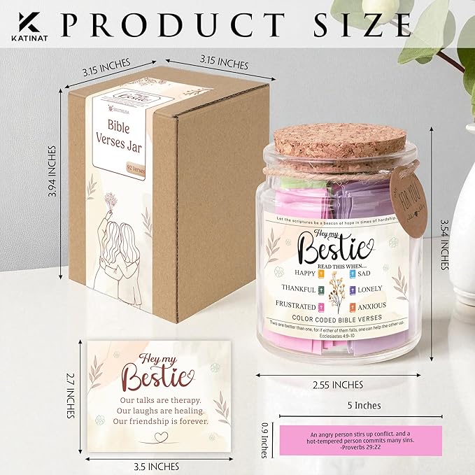 Bible Verse Jar for Best Friend – 92 Color-Coded Scriptures of Encouragement, Birthday & Bestie Gift for Women, Christian Keepsake, Inspirational Present for Best Friend Woman