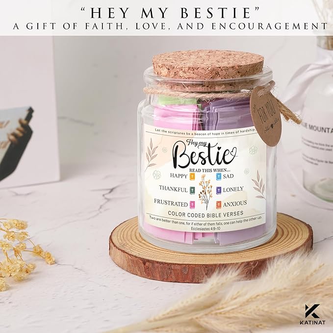 Bible Verse Jar for Best Friend – 92 Color-Coded Scriptures of Encouragement, Birthday & Bestie Gift for Women, Christian Keepsake, Inspirational Present for Best Friend Woman