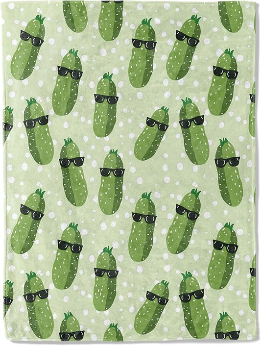 Cool Cucumber Throw Blanket 60x80 in, Funny Sunglasses Cucumbers Blankets for Couch Bedroom Living Room Indoor Decor, Lightweight Soft Cozy Bedding Birthday Gift for Kids Boys Adults
