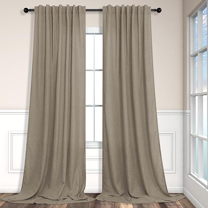 Pitalk Taupe Curtains 84 Inches Long for Living Room 2 Panel Sets Burlap Curtain Back Tab Neutral Modern Farmhouse Window Privacy Semi Sheer Linen Drape Pinch Pleated Look Curtain Dark Brown 84 Length