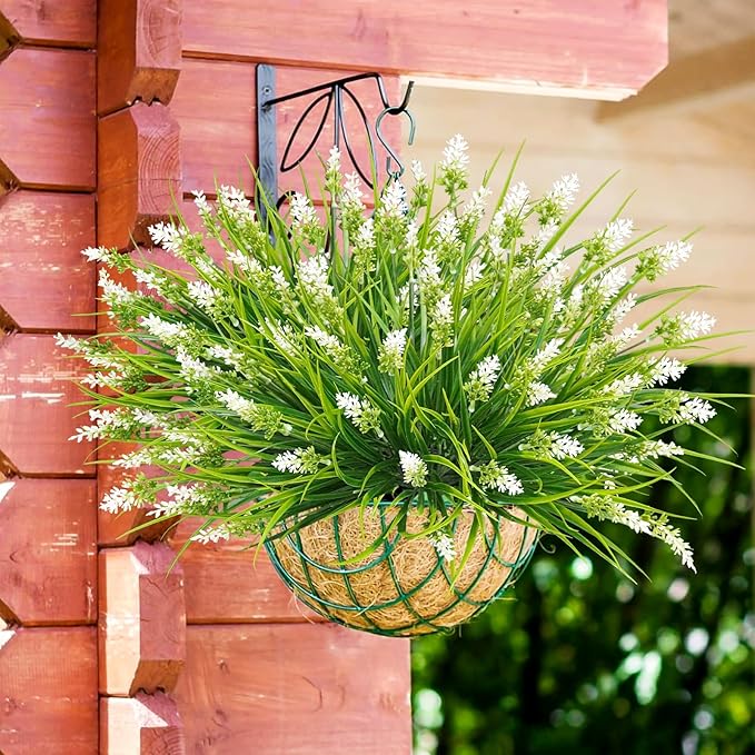 36 Bundles Artificial Plants Outdoor, 18.2" UV Resistant Faux Monkey Grass Greenery Stems No Fade Faux Plastic Flowers Shrubs for Home Weddings Garden Porch Front Patio Office Decor- White