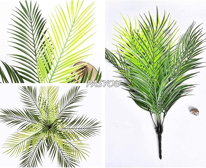 PASYOU Artificial Palm Tree, Plastic Plants Greenery Fake Tropical Shrubs Faux Big Leaves for Home Indoor Outdoor Garden DIY Basket Planter Filler Wedding Party Decoration UV Resistant - 2 Pack