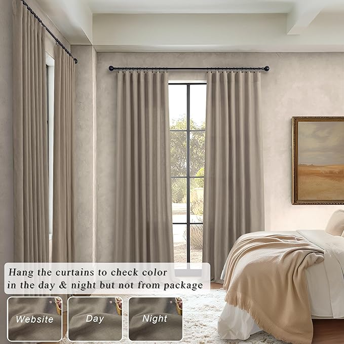 Pitalk Taupe Curtains 84 Inches Long for Living Room 2 Panel Sets Burlap Curtain Back Tab Neutral Modern Farmhouse Window Privacy Semi Sheer Linen Drape Pinch Pleated Look Curtain Dark Brown 84 Length