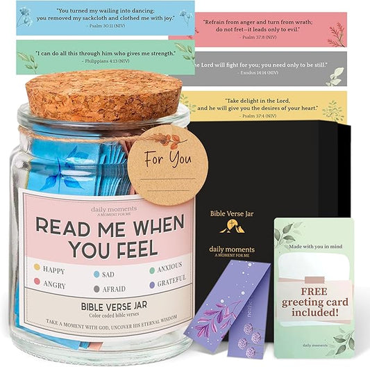 90 Day Bible Verse Jar for Women – Christian Gifts for Women Faith, Religious Baptism & Birthday Gifts for Mom, Inspirational Color Coded Bible Verses in a Jar, Read Me When Jesus Prayer