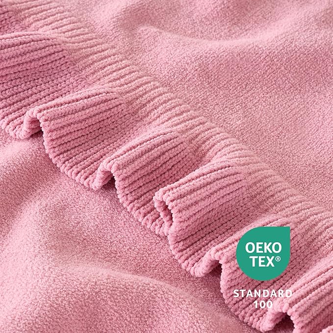 Amélie Home Ultra Soft Ruffle Knit Chenille Throw Blanket for Couch & Bed, Cozy Flowers Blankets for Home Decor, Gifts for Women Mom Sister on Mother's Day Valentine's Day Birthday, 50"x60", Pink