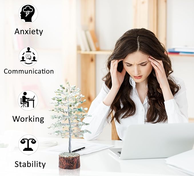 "Green Jade Healing Crystals Tree Bonsai Desk Decor for Women Green Room & Office Decor Spiritual Gift Meditation Crystals Home room decor cute house warming gifts for women Mom Birthday her - 10"""