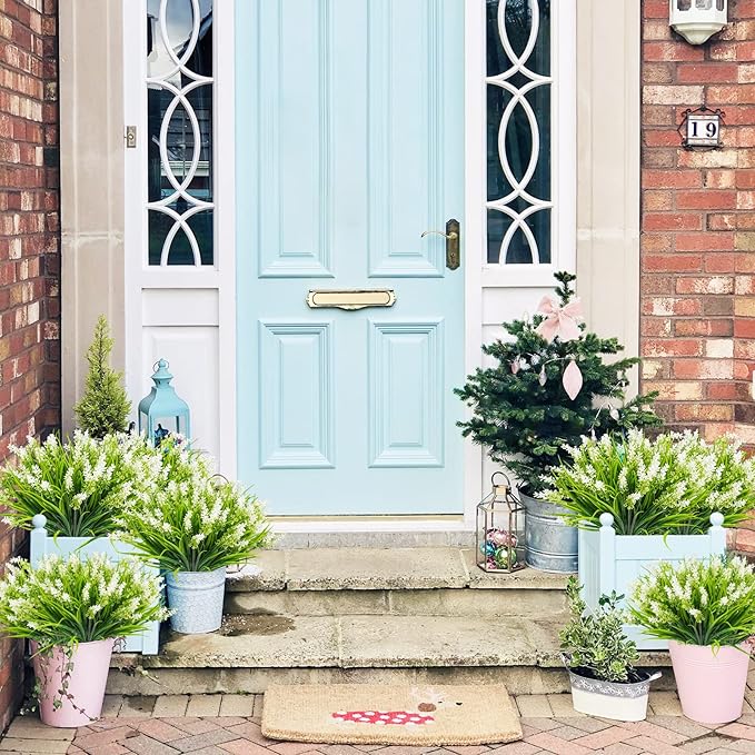 36 Bundles Artificial Plants Outdoor, 18.2" UV Resistant Faux Monkey Grass Greenery Stems No Fade Faux Plastic Flowers Shrubs for Home Weddings Garden Porch Front Patio Office Decor- White