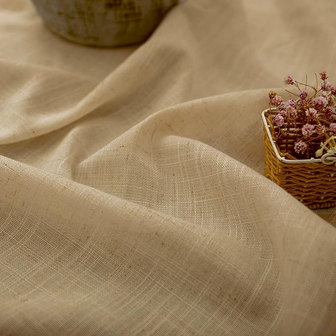 Burlap Color Curtains 63 Inch Length for Bedroom 2 Panel Back Tab Pocket Cotton Canvas Woven Textured Flax Linen Semi Sheer Lightweight Soft Taupe Brown Tan Curtain for Kitchen Cafe Cottage Core Decor