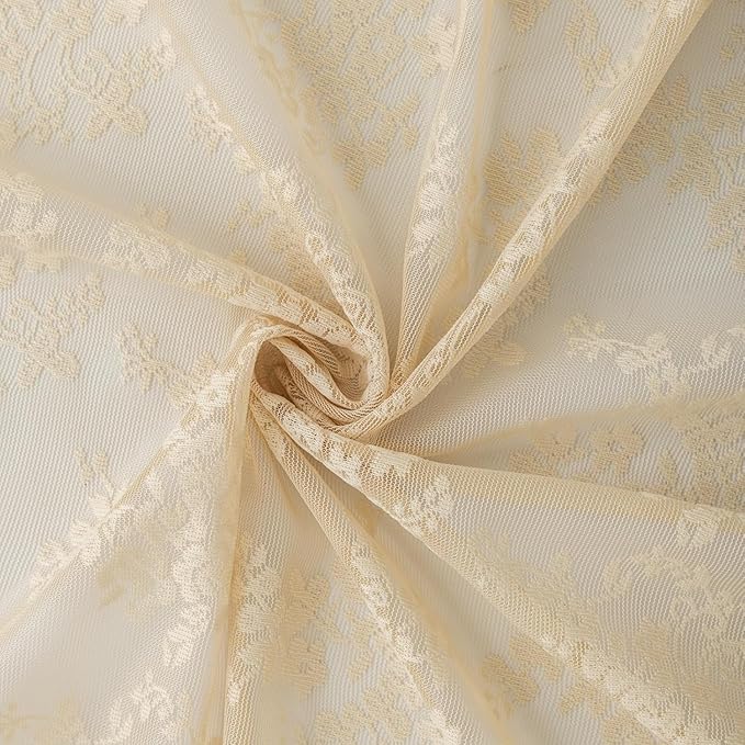 Beige 102 inch Long Curtains 2 Panels Victorian Sheer Lace Curtains for Living Room Home Office Light Filtering Window Treatments Ceiling to Floor for Large Window W52 X L102 Light Beige