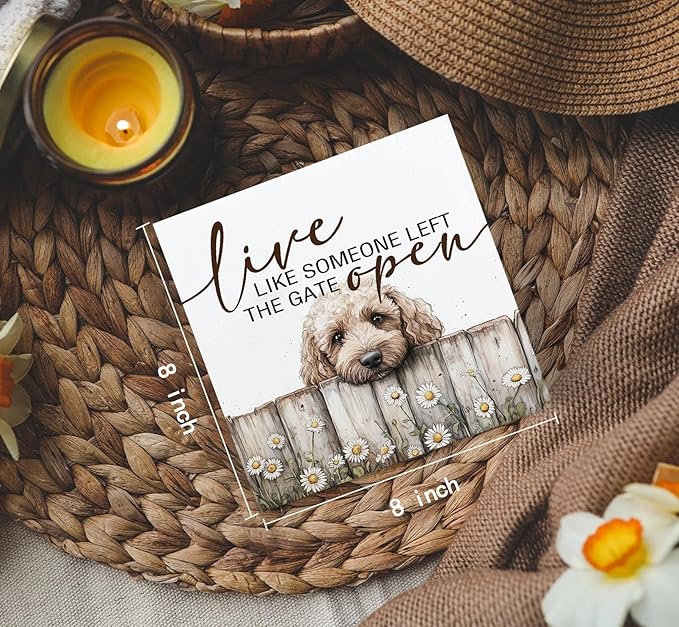 Goldendoodle Wooden Box Sign, Rustic Farmhouse Live Like Someone Left the Gate Open Signs for Home Decor,Farm Dog Office Kitchen Bedroom Decor,Goldendoodle Gifts for Kids Women Men,8x8