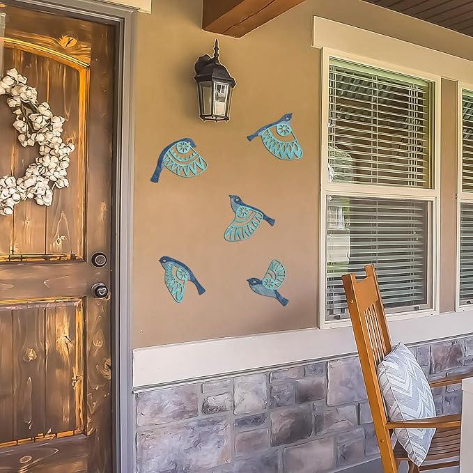 Metal Bird Wall Art for Bathroom - Farmhouse Rustic Flying Birds Wall Decor Arts - Folk Scandinavian Great Gift Home Decor for Indoor Outdoor Yard