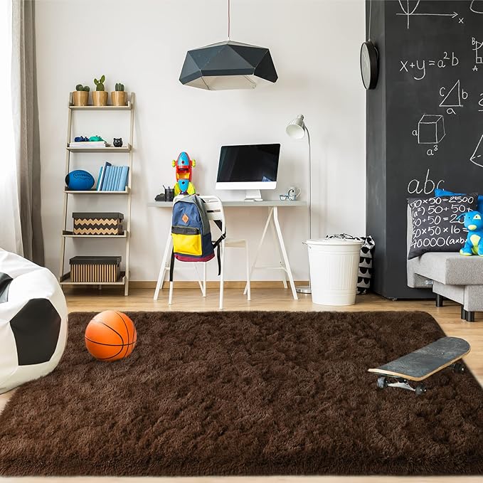 Merelax Modern Soft Fluffy Large Shaggy Rug for Bedroom Livingroom Dorm Kids Room Indoor Home Decorative, Non-Slip Plush Furry Fur Area Rugs Comfy Nursery Accent Floor Carpet 4'x6' Brown