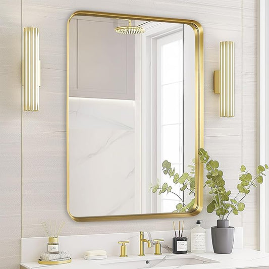 Fabuday Gold Mirror Bathroom Wall - Over Sink 36x24 Inch Rectangle Framed Brushed Mirror, Large Gold Trim Vanity Mirror Hanging for Bedroom, Restroom, Living Room, Entryway Decor