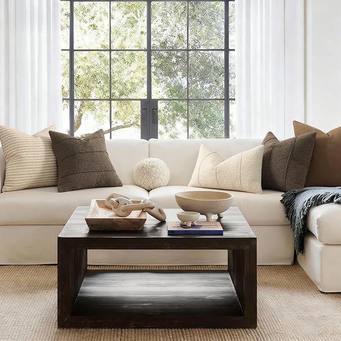 YCOLL Textured Boucle Throw Pillow Covers 20x20 Pack of 2 - Soft Neutral Striped Cushion Covers, Cozy Accent Decorative Pillow Covers for Couch, Sofa, Bed, Living Room (Brown)