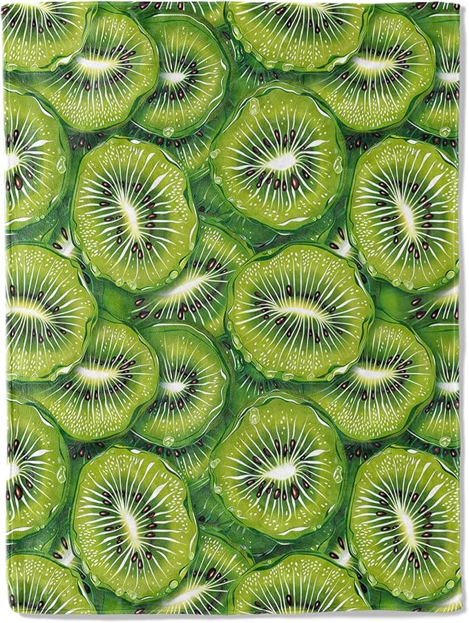 Fresh Kiwifruit Throw Blanket 50x60 in, Fresh Green Kiwi Fruit Blankets for Couch Bedroom Living Room Indoor Decor, Lightweight Soft Cozy Bedding Birthday Gift for Kids Boys Adults
